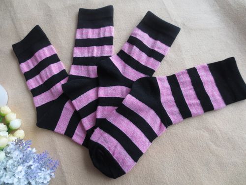 144针高品质儿童女袜时尚百搭条纹银丝袜子家居袜工厂订单生产